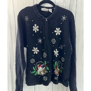 B.P Designs Vintage Christmas Sweater Black Snow Globes Size XL Black Bling